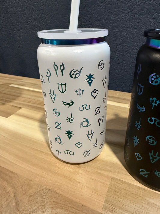 Final Fantasy XIV Full Wrap All Job Icons 16 oz Iridescent Soda can style Tumbler w/Lid and Straw