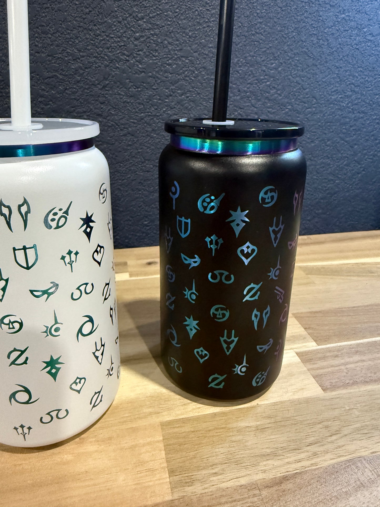 Final Fantasy XIV Full Wrap All Job Icons 16 oz Iridescent Soda can style Tumbler w/Lid and Straw
