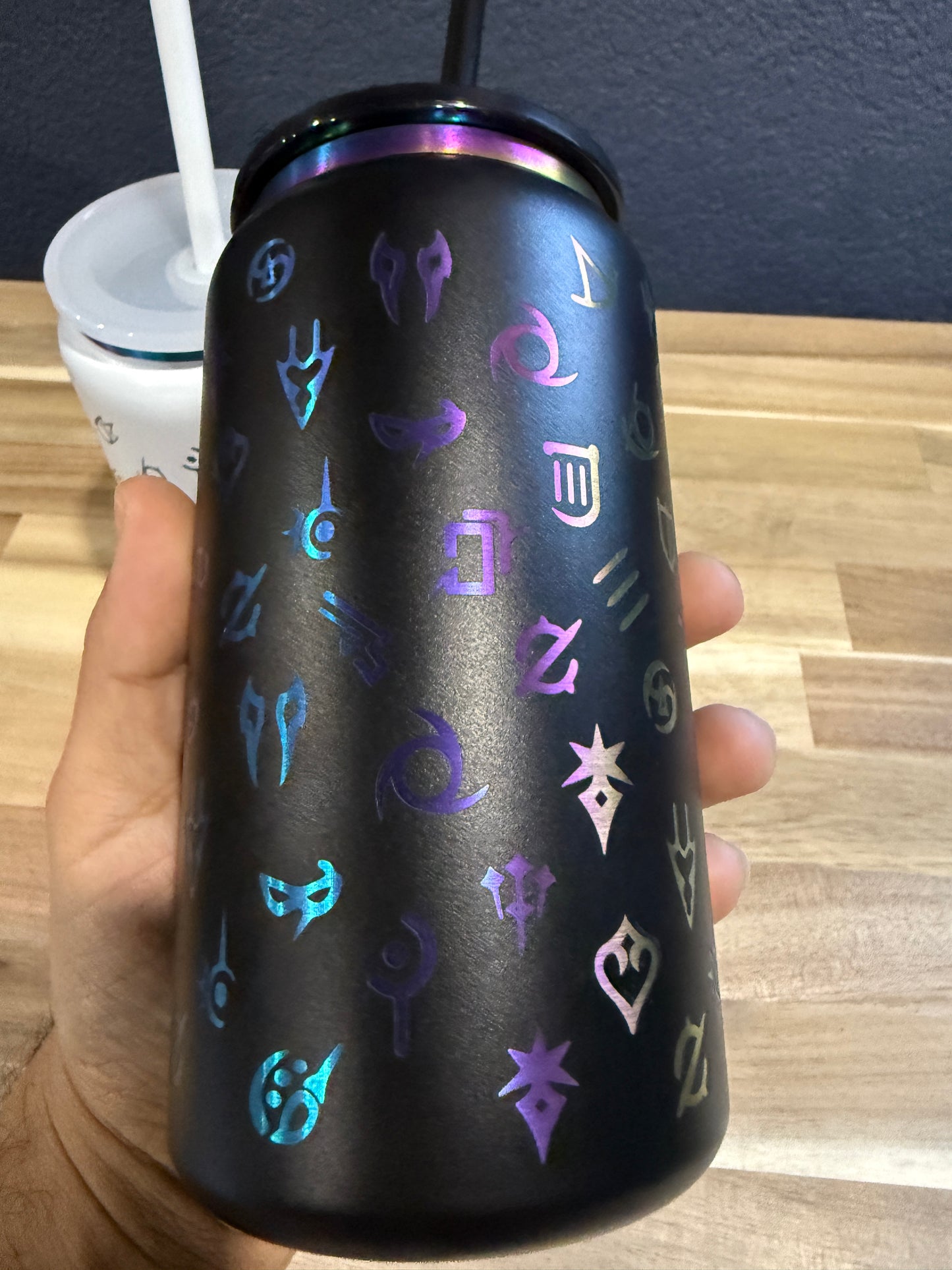 Final Fantasy XIV Full Wrap All Job Icons 16 oz Iridescent Soda can style Tumbler w/Lid and Straw