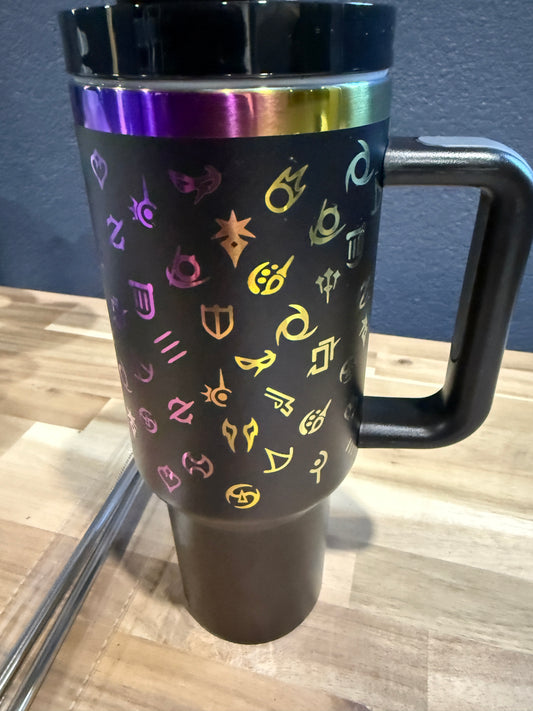 Final Fantasy XIV Full Wrap All Job Icons 40 oz Tumbler w/Lid and Metal Straws