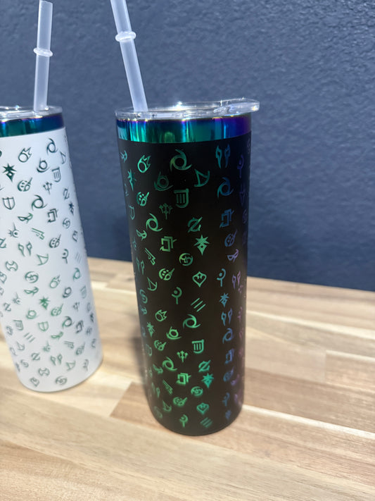 Final Fantasy XIV 20 oz Full Wrap Iridescent All Job Icons Long style Tumbler w/Lid and Straw