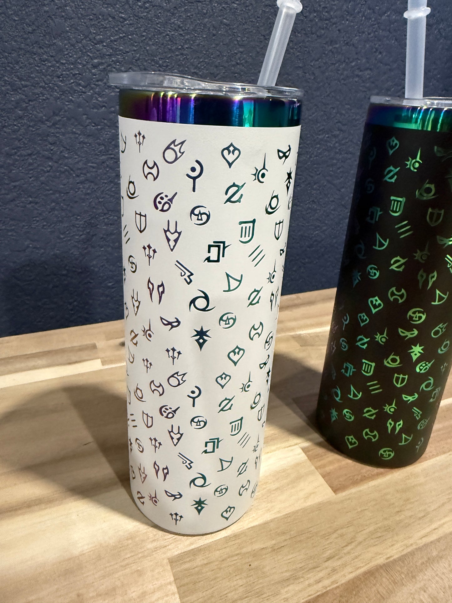 Final Fantasy XIV 20 oz Full Wrap Iridescent All Job Icons Long style Tumbler w/Lid and Straw