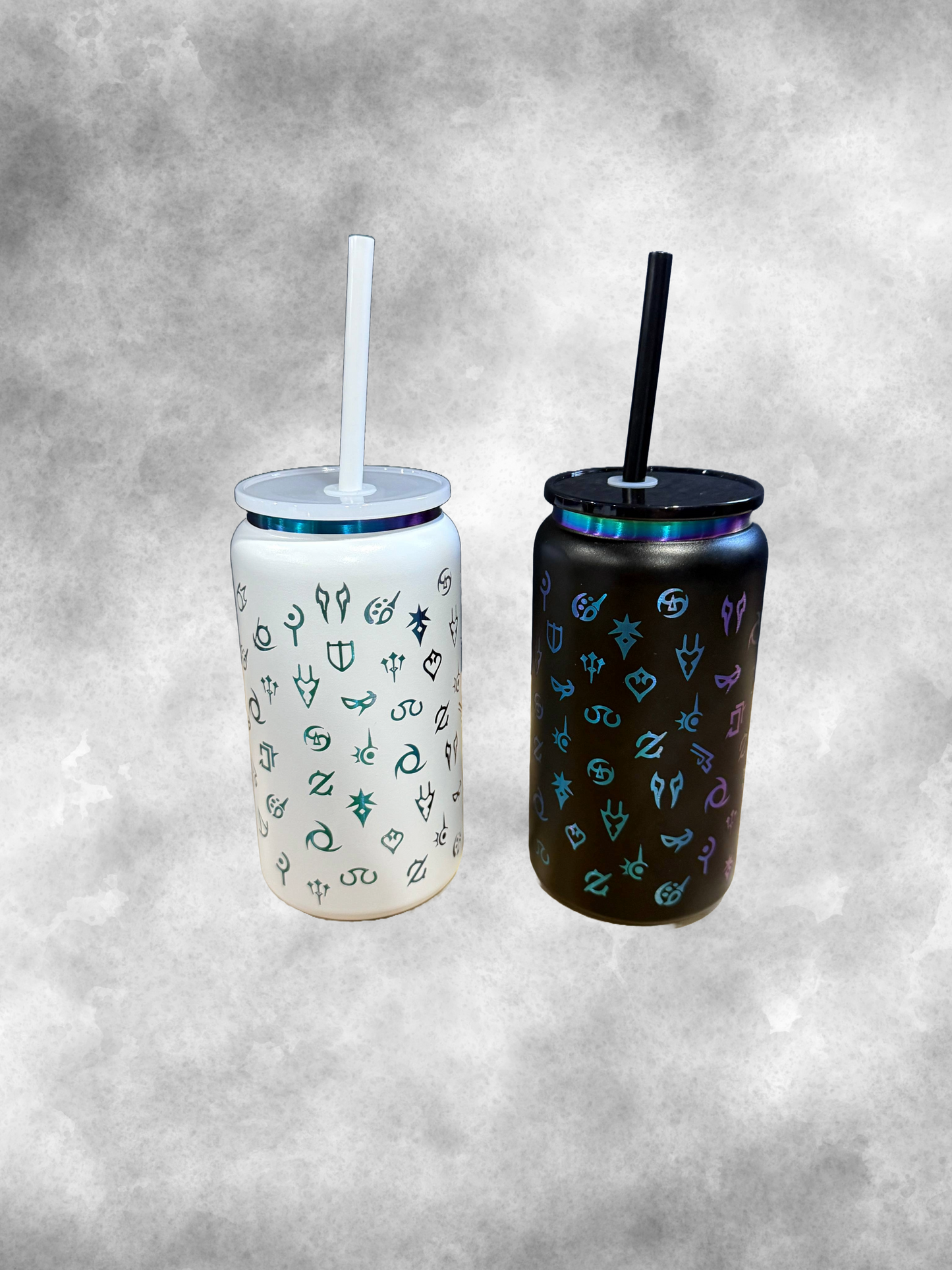 Final Fantasy XIV Full Wrap All Job Icons 16 oz Iridescent Soda can style Tumbler w/Lid and Straw