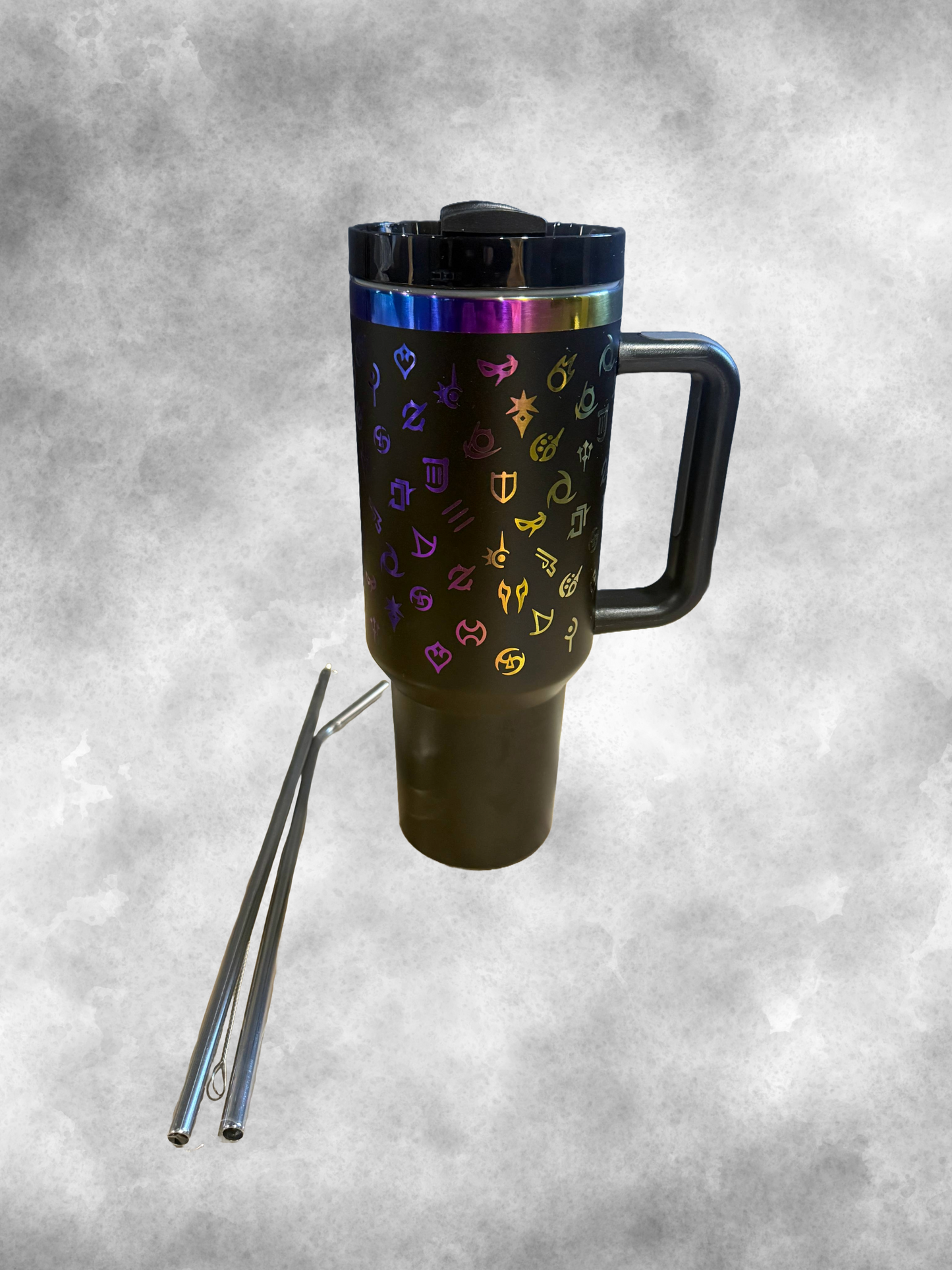 Final Fantasy XIV Full Wrap All Job Icons 40 oz Tumbler w/Lid and Metal Straws