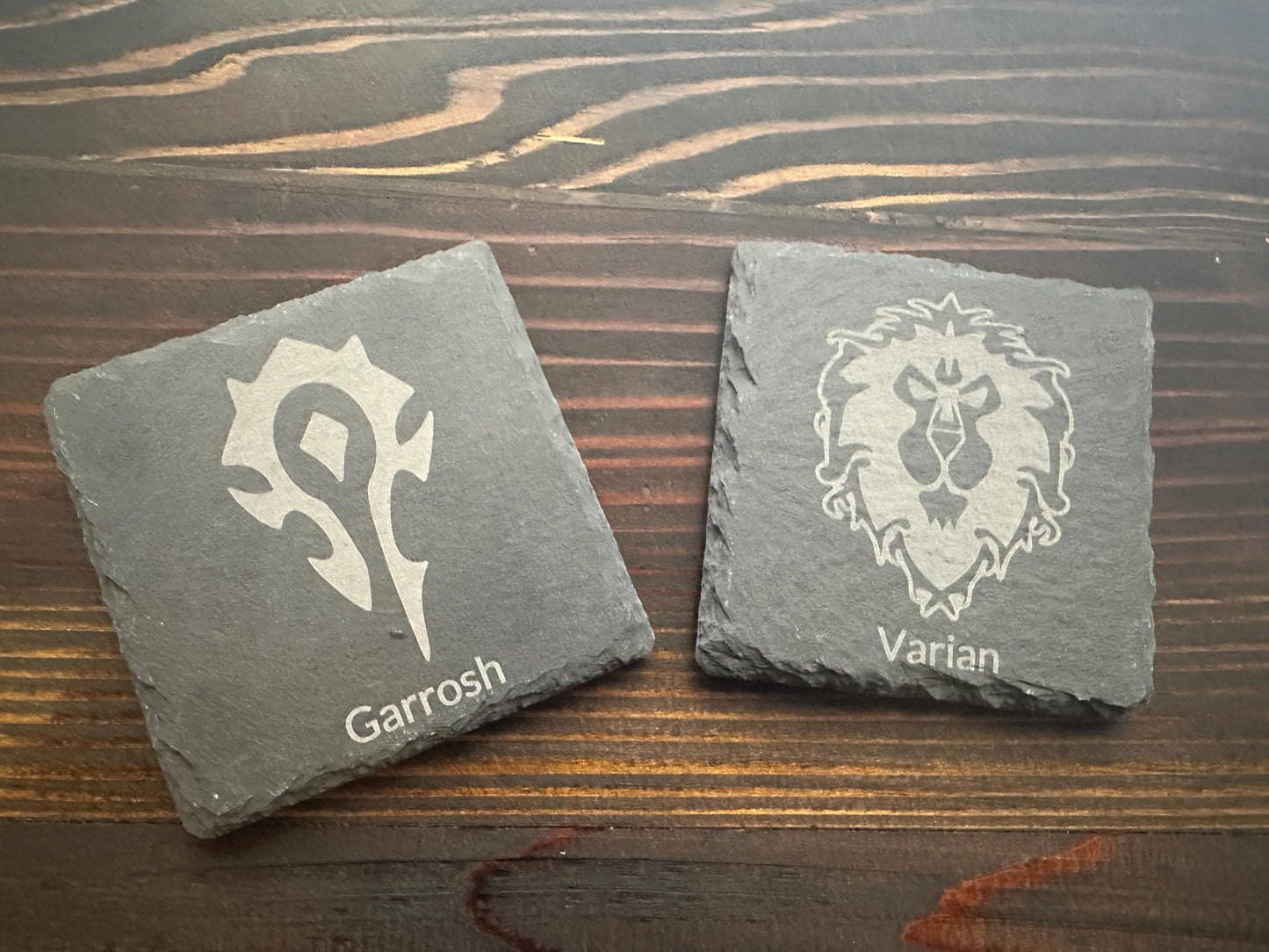 WoW World of Warcraft Horde/Alliance Slate Custom Coasters | Optional Name Personalization
