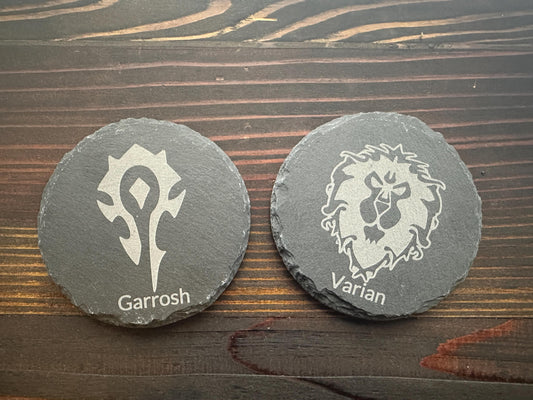 WoW World of Warcraft Horde/Alliance Slate Custom Coasters | Optional Name Personalization