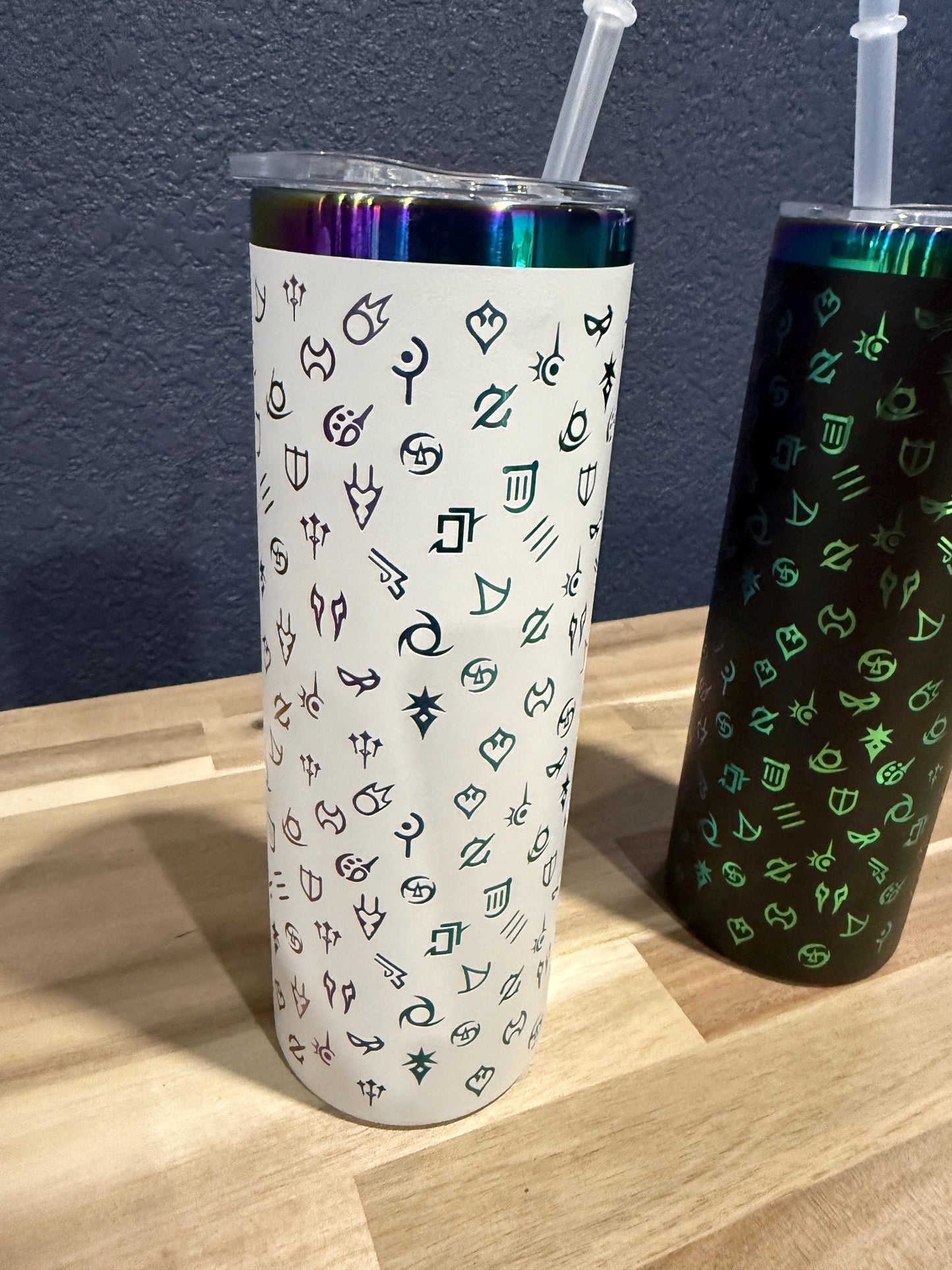FFXIV 20 oz Full Wrap Iridescent All Job Icons Long style Tumbler w/Lid and Straw, Drinkware, Gift For Her, Girlfriend Gift, Anniversary