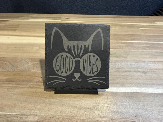 Good Vibes Cat Slate Coasters | Holiday Gift