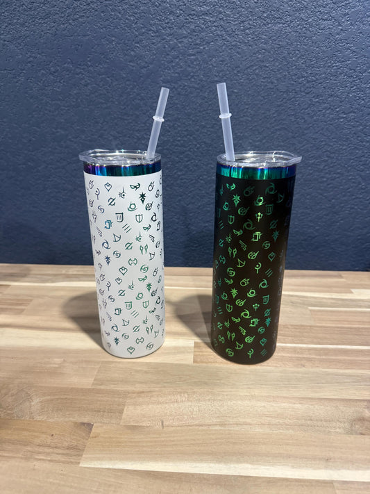 FFXIV 20 oz Full Wrap Iridescent All Job Icons Long style Tumbler w/Lid and Straw, Drinkware, Gift For Her, Girlfriend Gift, Anniversary