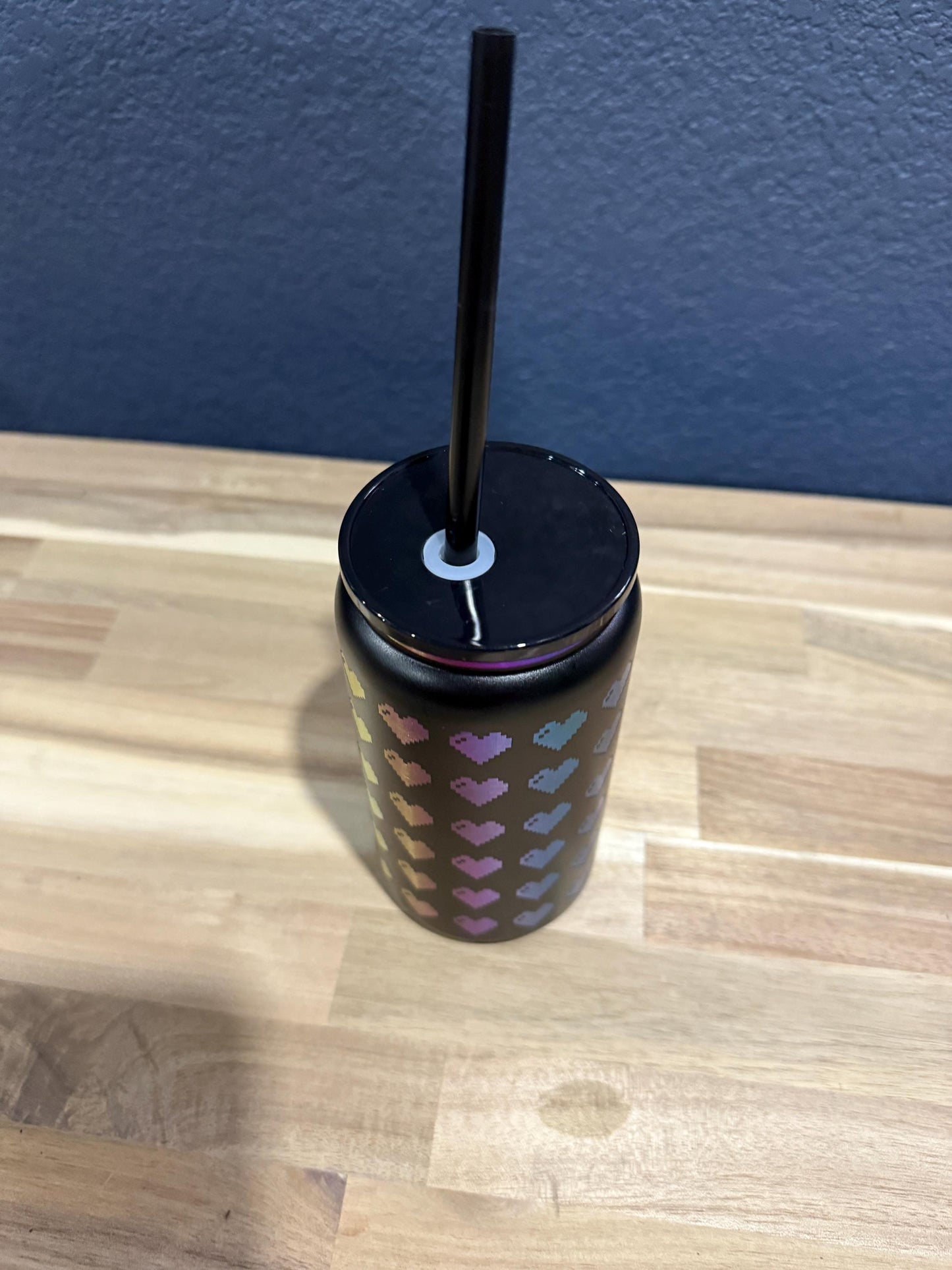 Retro Pixel Hearts 16 oz Iridescent Soda can style Tumbler w/Lid and Straw
