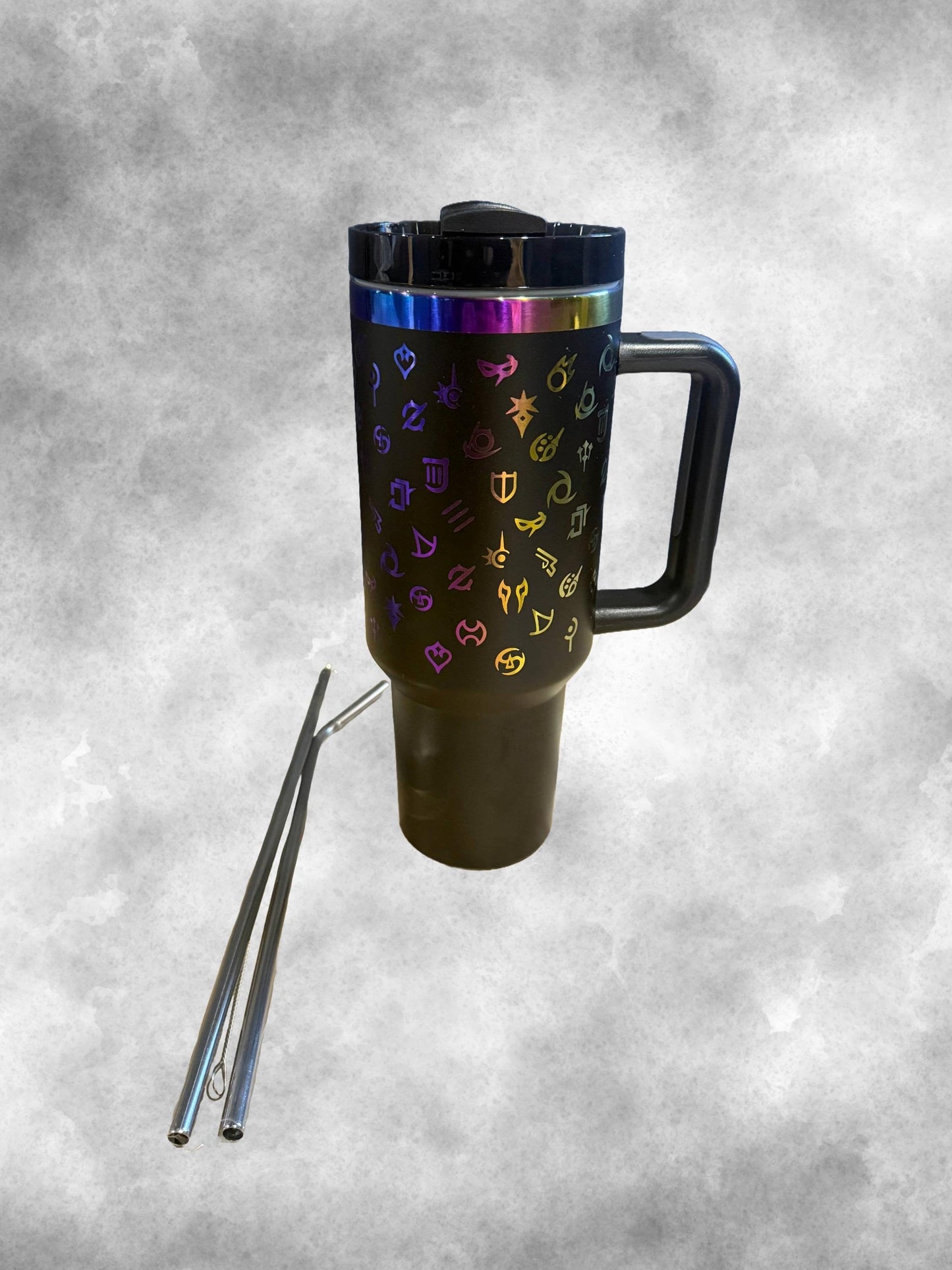 FFXIV Full Wrap All Job Icons 40 oz  Tumbler w/Lid and Metal Straws | Different Color Options, Gift For Her, Geeky Gift, Birthday Present