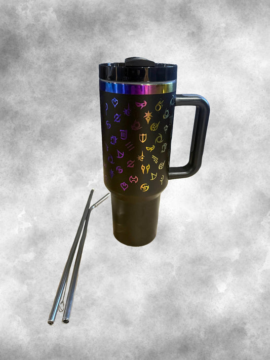 FFXIV Full Wrap All Job Icons 40 oz  Tumbler w/Lid and Metal Straws | Different Color Options, Gift For Her, Geeky Gift, Birthday Present
