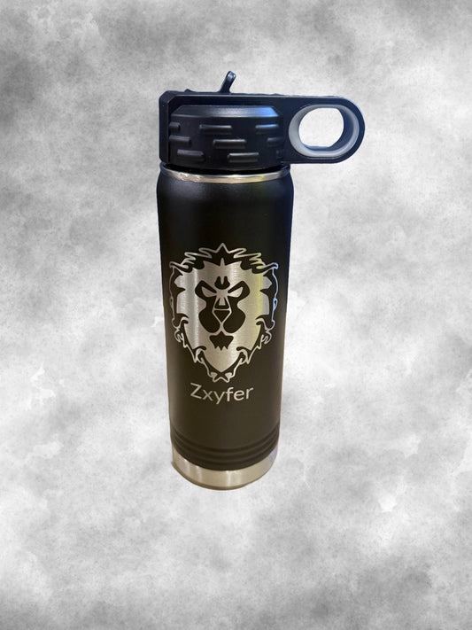Warcraft Engraved 20oz Water Bottle - WoW Water Bottle - WoW Gamer Water Bottle - Personalization | Multiple Color Options