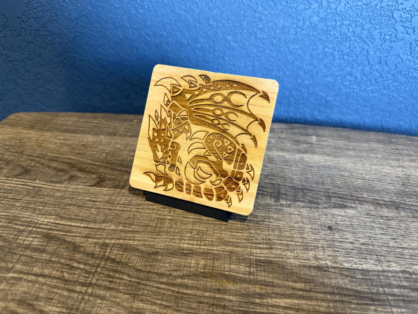Monster Hunter Pine Wood Coaster, 20+ Monsters Available, Drinkware Coaster, Wood Coaster Set, Custom Wood Coasters, Personalized Coasters