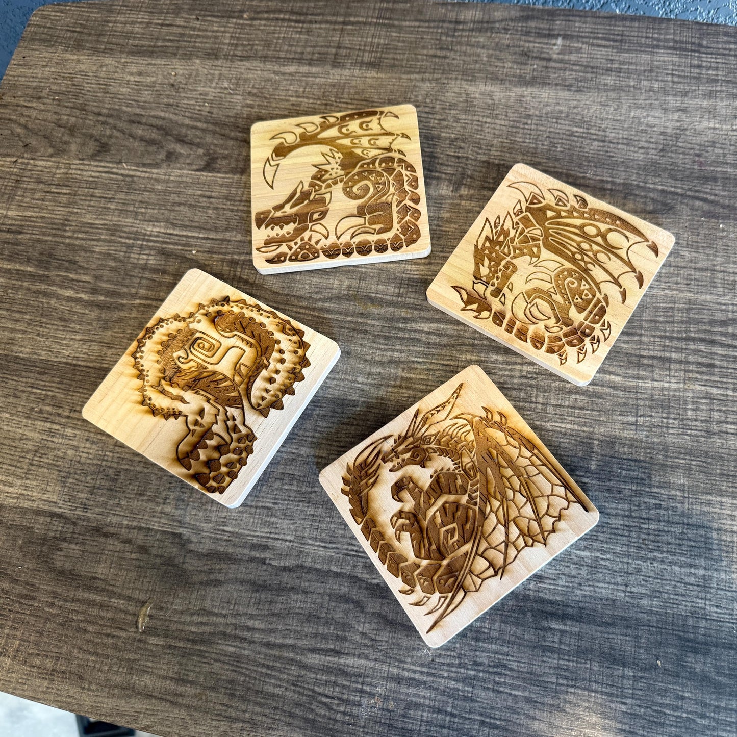Monster Hunter Pine Wood Coaster, 20+ Monsters Available, Drinkware Coaster, Wood Coaster Set, Custom Wood Coasters, Personalized Coasters