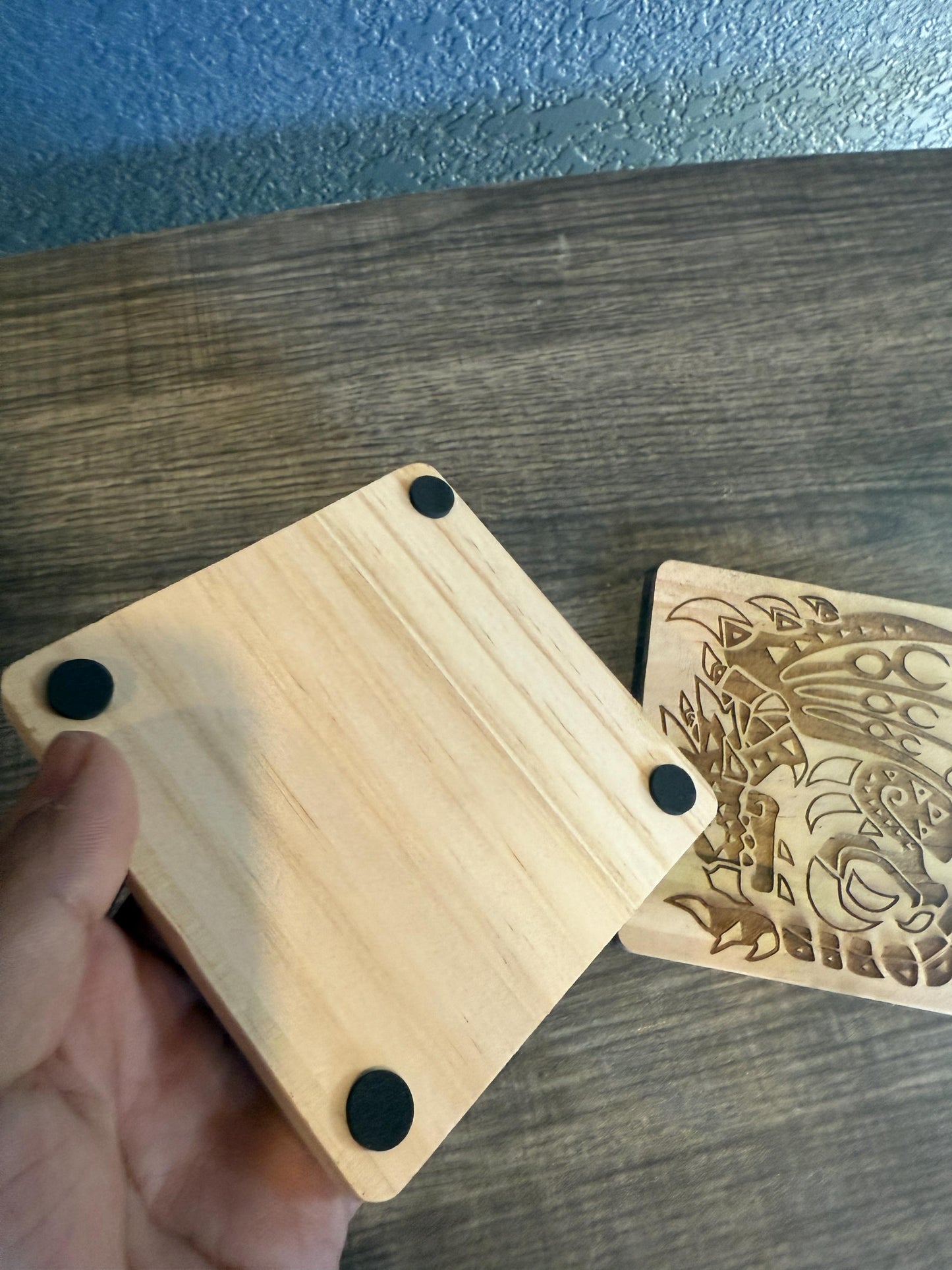 Monster Hunter Pine Wood Coaster, 20+ Monsters Available, Drinkware Coaster, Wood Coaster Set, Custom Wood Coasters, Personalized Coasters