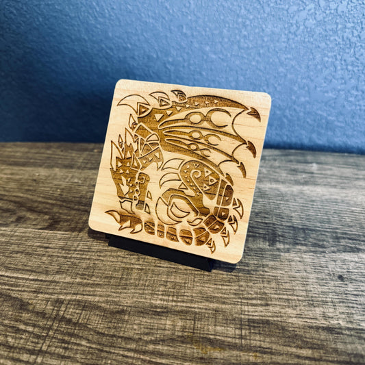 Monster Hunter Pine Wood Coaster, 20+ Monsters Available, Drinkware Coaster, Wood Coaster Set, Custom Wood Coasters, Personalized Coasters