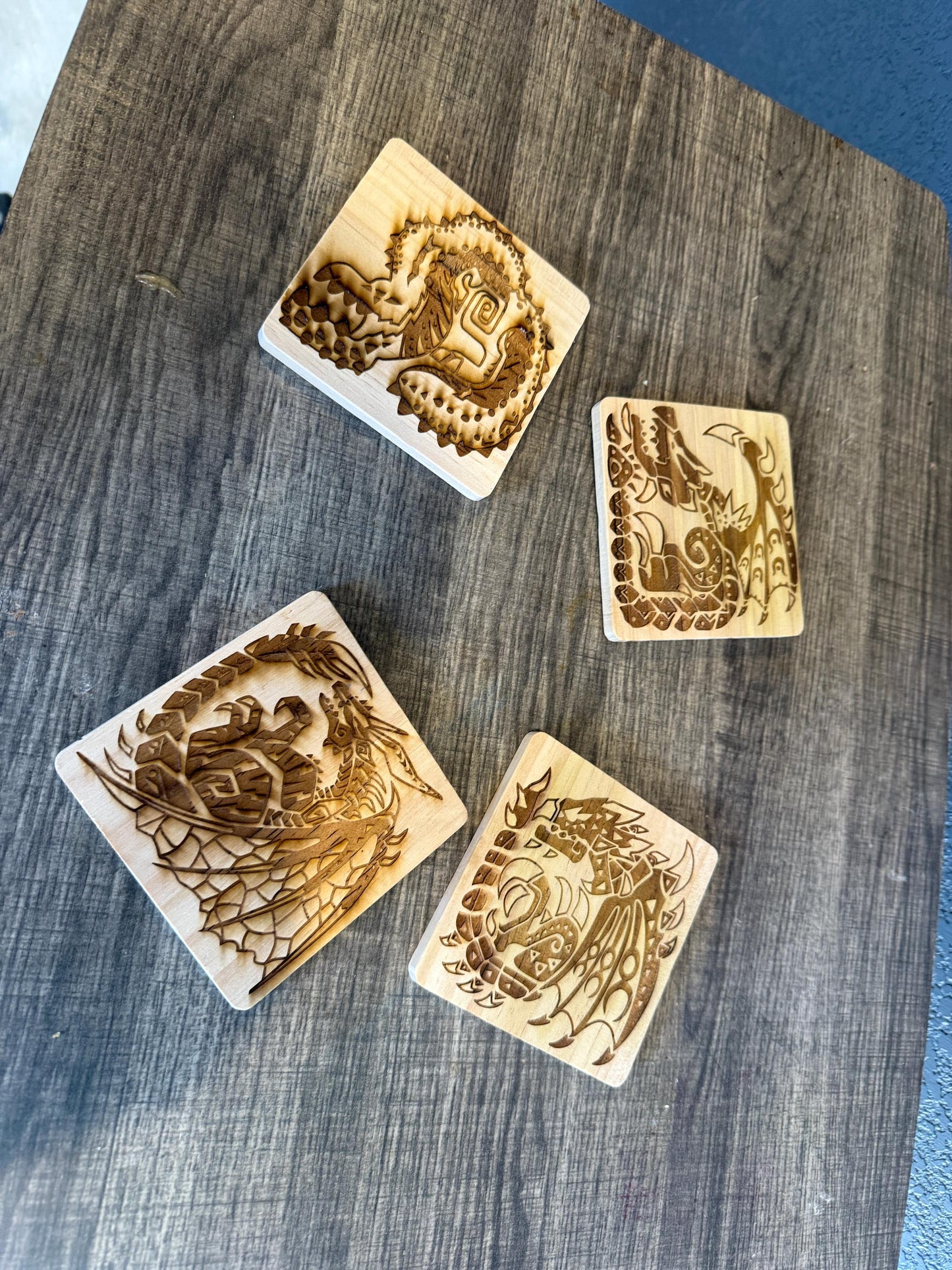 Monster Hunter Pine Wood Coaster, 20+ Monsters Available, Drinkware Coaster, Wood Coaster Set, Custom Wood Coasters, Personalized Coasters