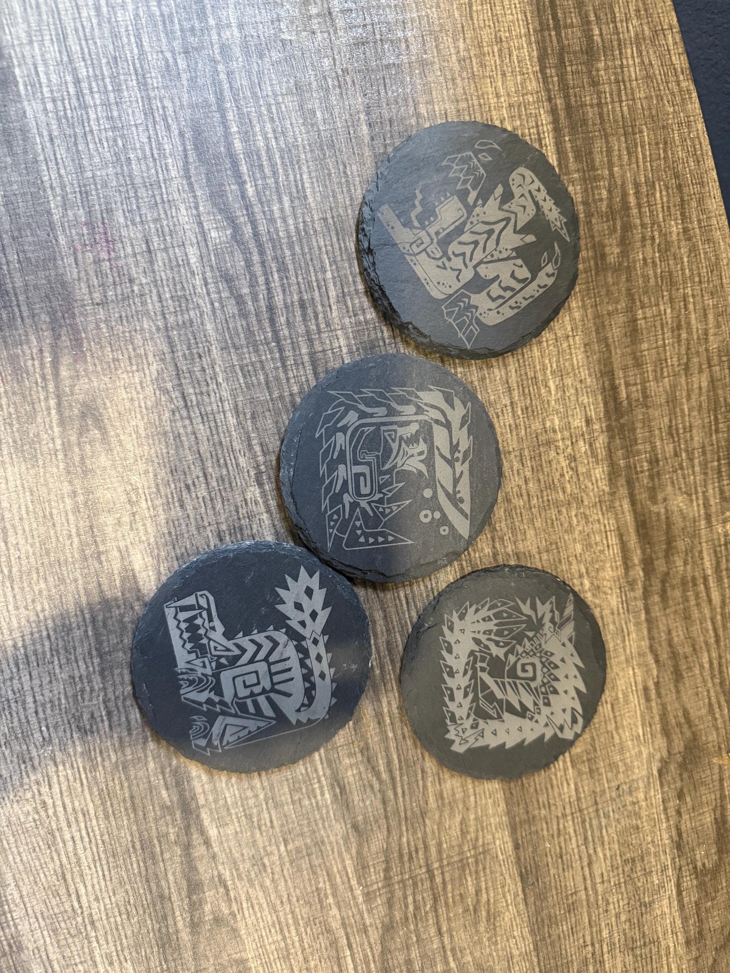 Monster Hunter Round Slate Coaster, 20+ Monsters Available | Drinkware Gaming Coaster