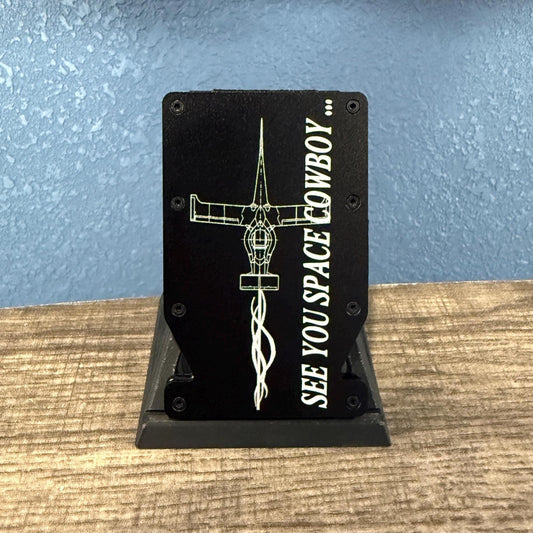 Space Cowboy Anime Themed Minimalist Slim Metal Aluminum Wallet, Double Notched, Multiple Color Option, RFID Blocking Gift For Him