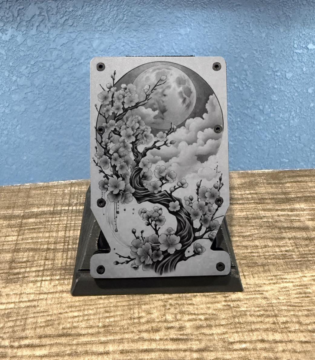 Lunar Sakura Blossom Tree RFID Blocking Minimalist Slim Metal Notched Wallet, Gift For Him, Gift For Her, Birthday Gift, Japanese Aethestic
