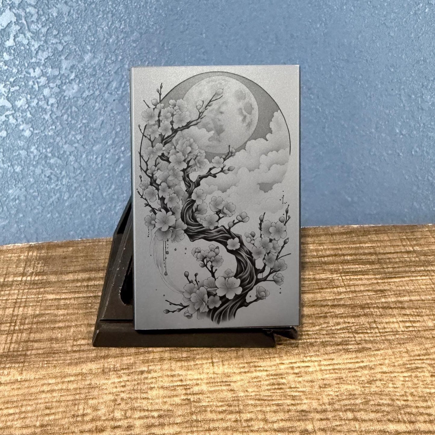 Lunar Sakura Blossom Art Pop Up Metal Wallet  , Minimalistic, Anime Inspired, Trading Card, Different Wallet Styles, Otaku Accessories