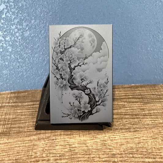 Lunar Sakura Blossom Art Pop Up Metal Wallet  , Minimalistic, Anime Inspired, Trading Card, Different Wallet Styles, Otaku Accessories