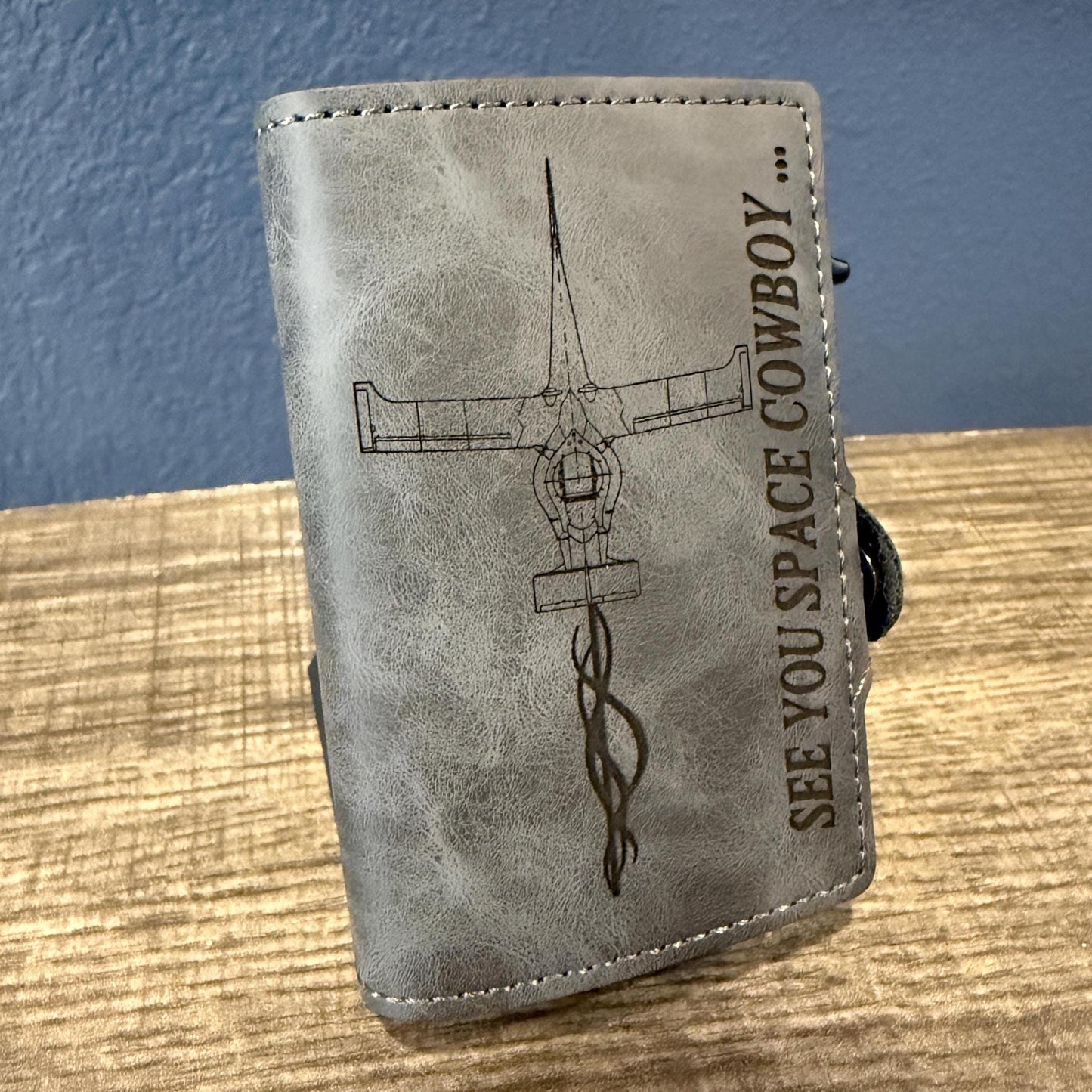 Bifold Popup PU Leather Wallet RFID Blocking Laser Engraved Anime Space Cowboy Inspired