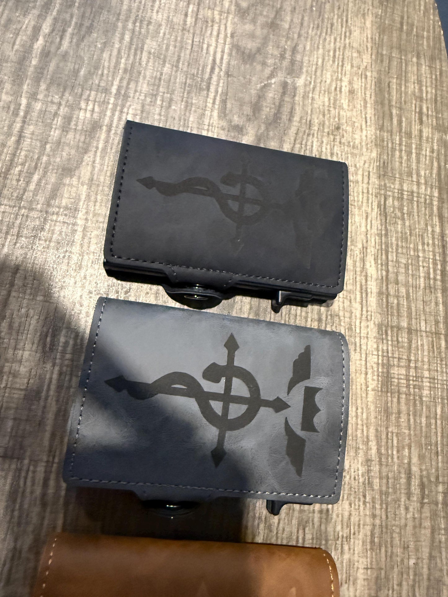 Bifold Popup PU Leather Wallet RFID Blocking Laser Engraved Anime Metal Alchemist Flamel