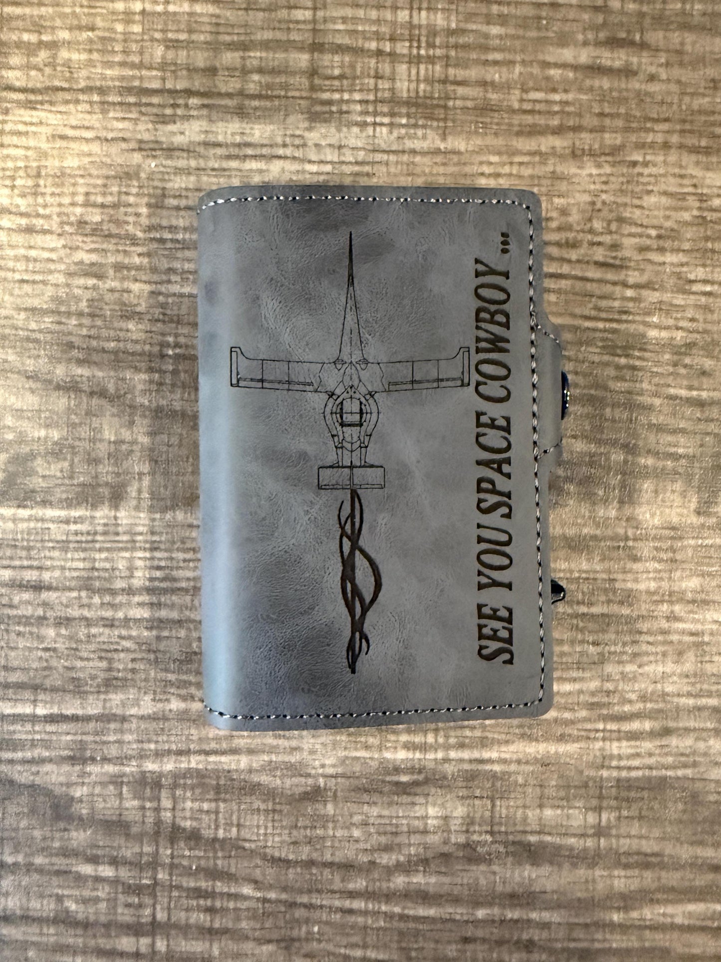Bifold Popup PU Leather Wallet RFID Blocking Laser Engraved Anime Space Cowboy Inspired